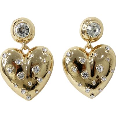 Gold Heart Diamond Stone Earrings