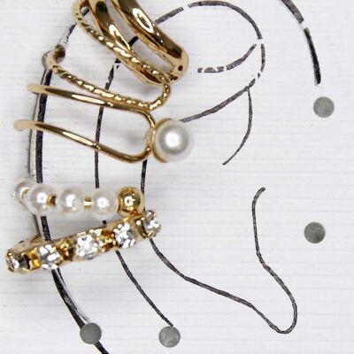 Gold Ear Cuff Multipack Diamante and Pearl