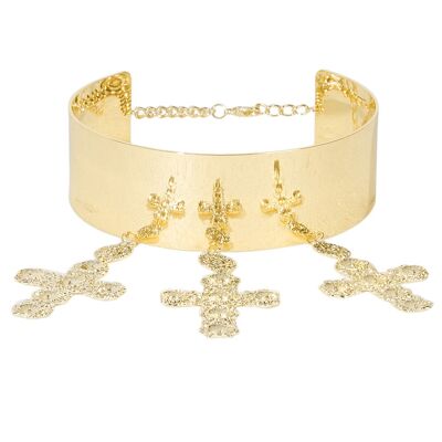 Gold Solid Choker Drop Crosses 5cm