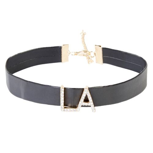 Black 1.5cm PU Choker with Diamante Embellished Letters