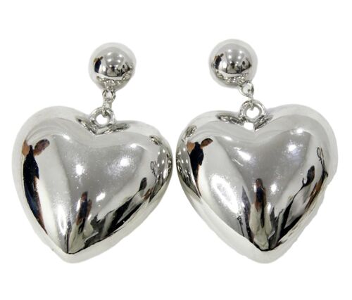 Silver Metal Chunky Heart Earrings
