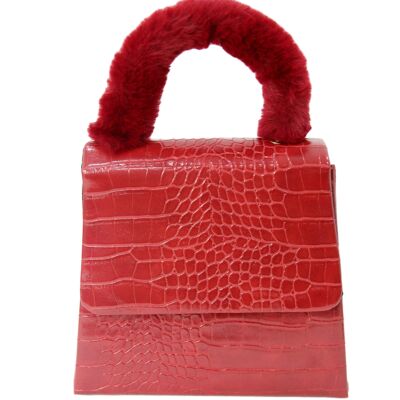 Wine Croc Grab Bag with Fur Handle