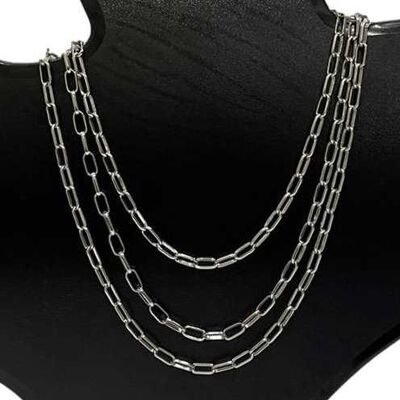 Silver 3 Layer Rectangle Link Chain Necklace