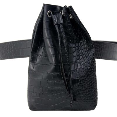 Black Croc Faux Leather Belt Bag