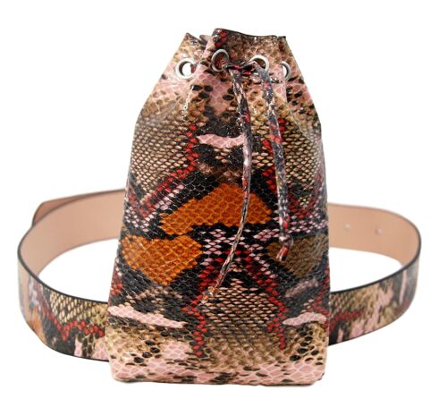 Pink Snakeskin Belt Bag with Drawstring Pouch Bag