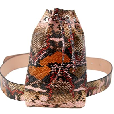 Pink Snakeskin Belt Bag with Drawstring Pouch Bag