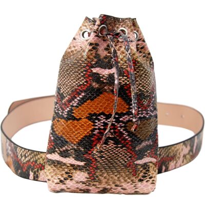 Pink Snakeskin Belt Bag with Drawstring Pouch Bag