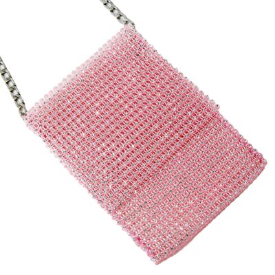 Pink Diamante Mesh Crossbody Pouch Bag