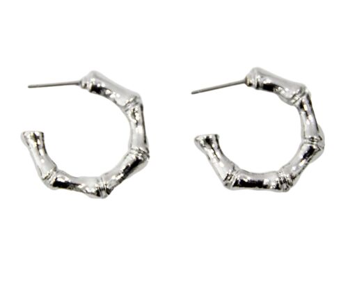 Silver Small Bamboo Metal Hoops