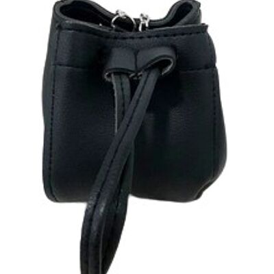 Black Pu Mini Bucket Bag With Chain Strap