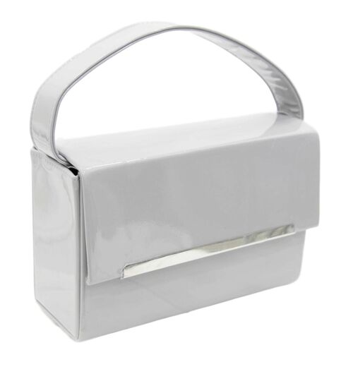 Grey Patent Rectangle Box Bag With Chain