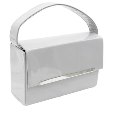 Grey Patent Rectangle Box Bag With Chain