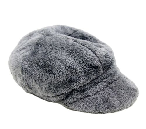 Grey Faux Fur Baker Boy Hat