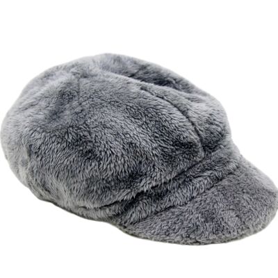 Grey Faux Fur Baker Boy Hat