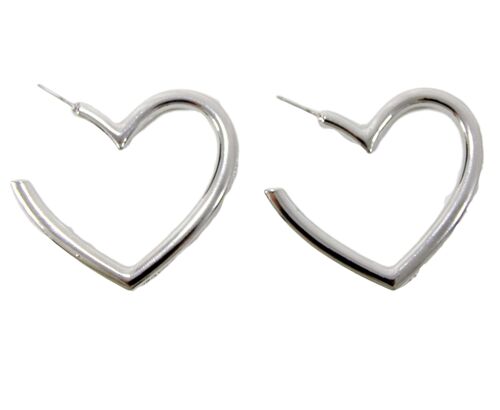 Silver Heart Hoops