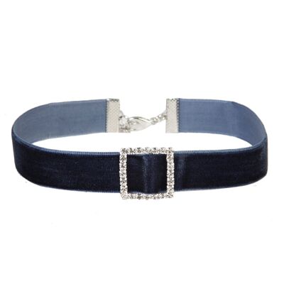 Navy Choker with Square Diamante Detail