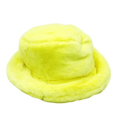 Neon Yellow Faux Fur Bucket Hat