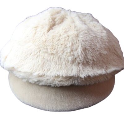 Cream Faux Fur Bakerboy Hat