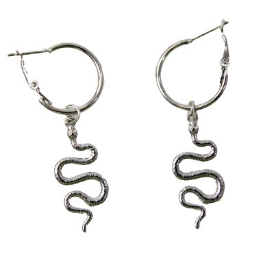Silver Hoop with Snake drop Earrings