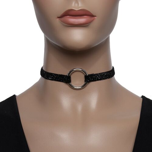 Silver Ring 1cm Black Glitter Choker