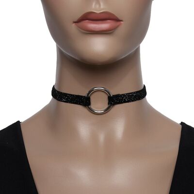 Silberring 1cm Schwarzer Glitzer Choker