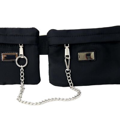 Nylon Double Beltbag With Chain Details