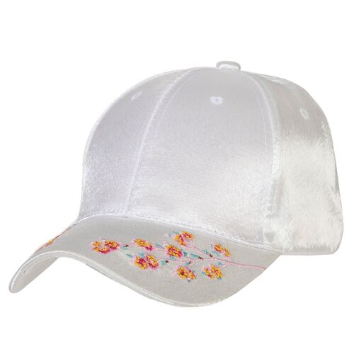 White Silk Embroidered Floral Cap
