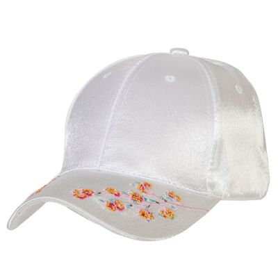 Gorra floral bordada de seda blanca