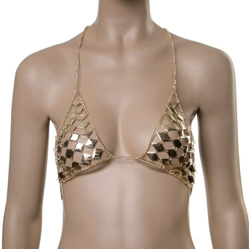 Diamante Rhinestone Metal Triangle Chain Bra