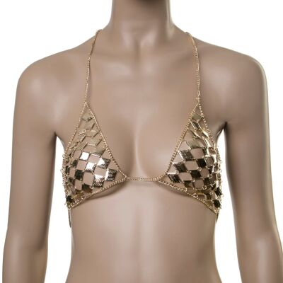 Metallic Diamond Shaped Chain Bra