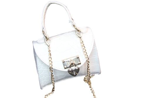 White Croc Heart Padlock Mini Bag