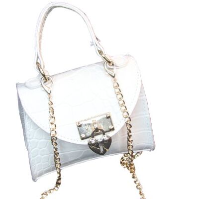 White Croc Heart Padlock Mini Bag