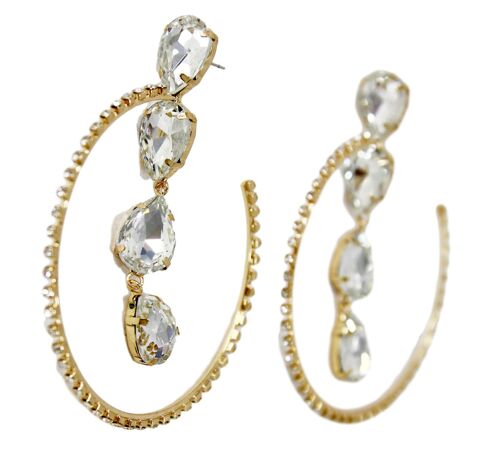 Gold Hoop Stone Drop Diamante Earrings