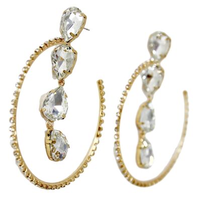 Gold Hoop Stone Drop Diamante Earrings