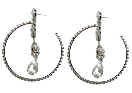 Silver Hoop Stone Drop Diamante Earrings