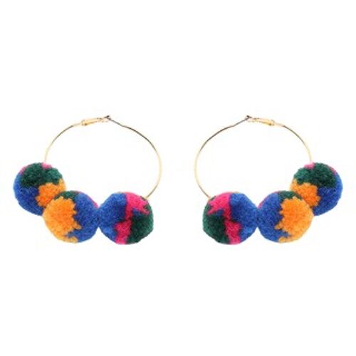 Multicolored Pom Hoop Earrings