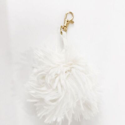 White Knitted pom keyring