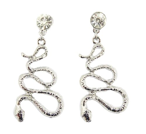 Silver Diamante Snake Earrings SE42