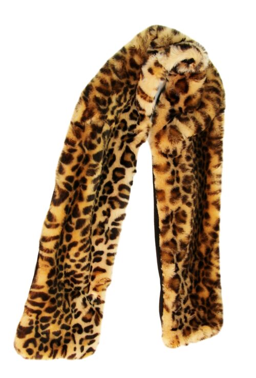 Tan Leopard Print Faux Fur Scarf