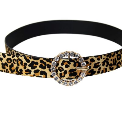 LEO CIRCLE CLEAR DIAMANTE BUCKLE BELT WITH LEOPARD BELT