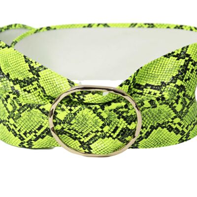 Neon Lime PU Snake Print waist Circle buckle belt