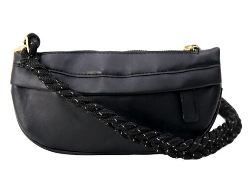 Black Faux Leather (PU) Bum Bag with Rope Strap