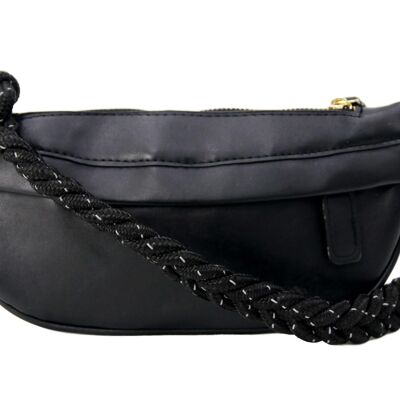 Black Faux Leather (PU) Bum Bag with Rope Strap