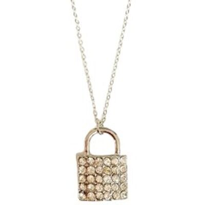 Silver Diamante Padlock Necklace