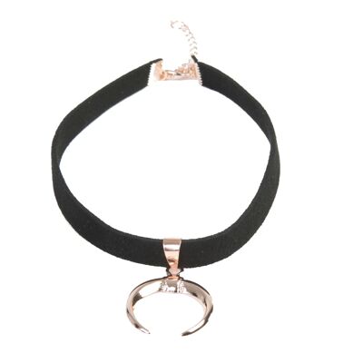 Black Suede choker with Bull Horn