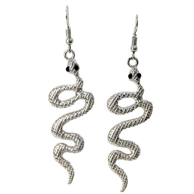Silver Snake Drop Earrings