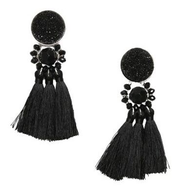 Black Art Deco Style Tassel Earrings