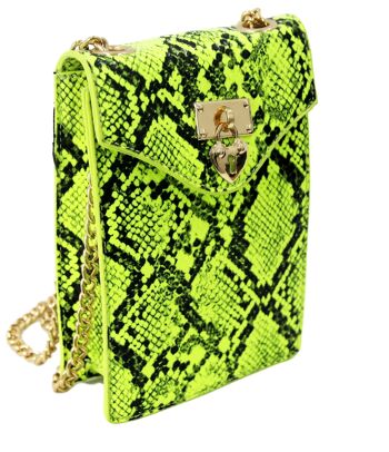 Sac en peau de serpent Heart Padlock Neon Lime