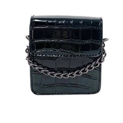 Black Small Croc Bag With Chain And Handle