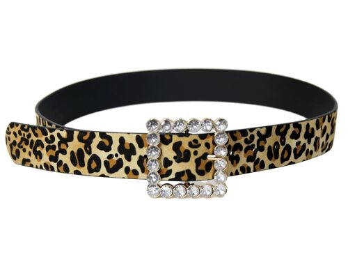Leopard Patent Square Diamante Buckle Belt